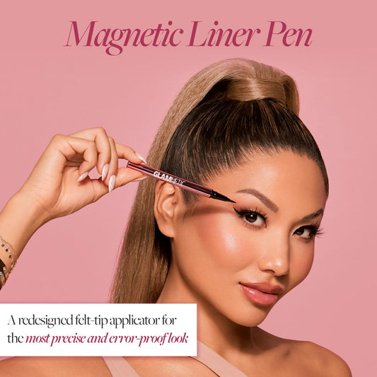 Glamnetic Felt Tip Magnetic Eyeliner Pen - Black 0.025 fl oz | Black Smudgeproof & Waterproof Eyeliner Pen, All-Day Hold for Magnetic Eyelashes, Quick-Drying, Paraben-Free