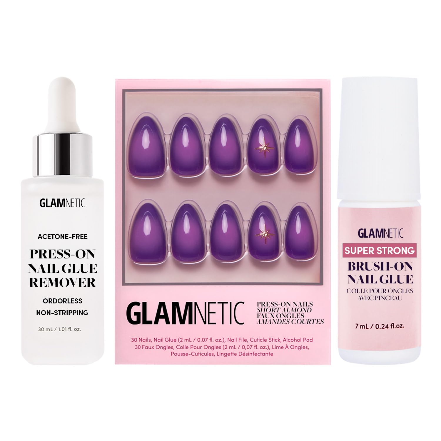 Glamnetic Press-On Nails - Tarot | Short Almond Purple Fake Nails with Ombre Design | 15 Sizes - 30 Nail Kit with Glue and Remover
