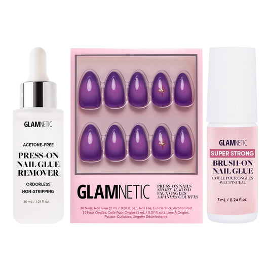 Glamnetic Press-On Nails - Tarot | Short Almond Purple Fake Nails with Ombre Design | 15 Sizes - 30 Nail Kit with Glue and Remover