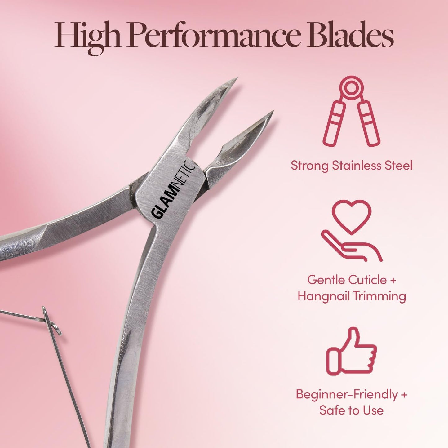 Glamnetic Cuticle Trimmer | Stainless Steel Cuticle Remover with Sharp Blades | Safe & Easy to Use Cuticle Nipper | Pedicure Manicure Tools for Fingernails and Toenails