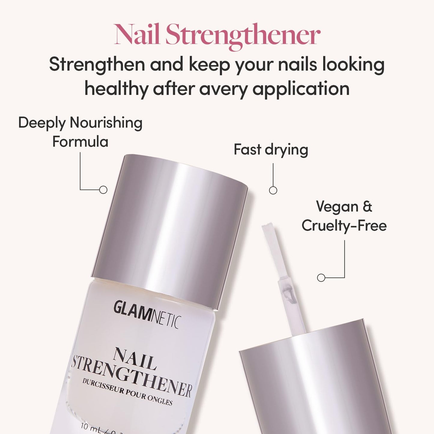 Glamnetic Nail Strengthener | Fast-Drying, Vegan Formula to Reinforce Natural Nails | Helps To Prevent Breakage & Splitting – 0.34 fl. oz