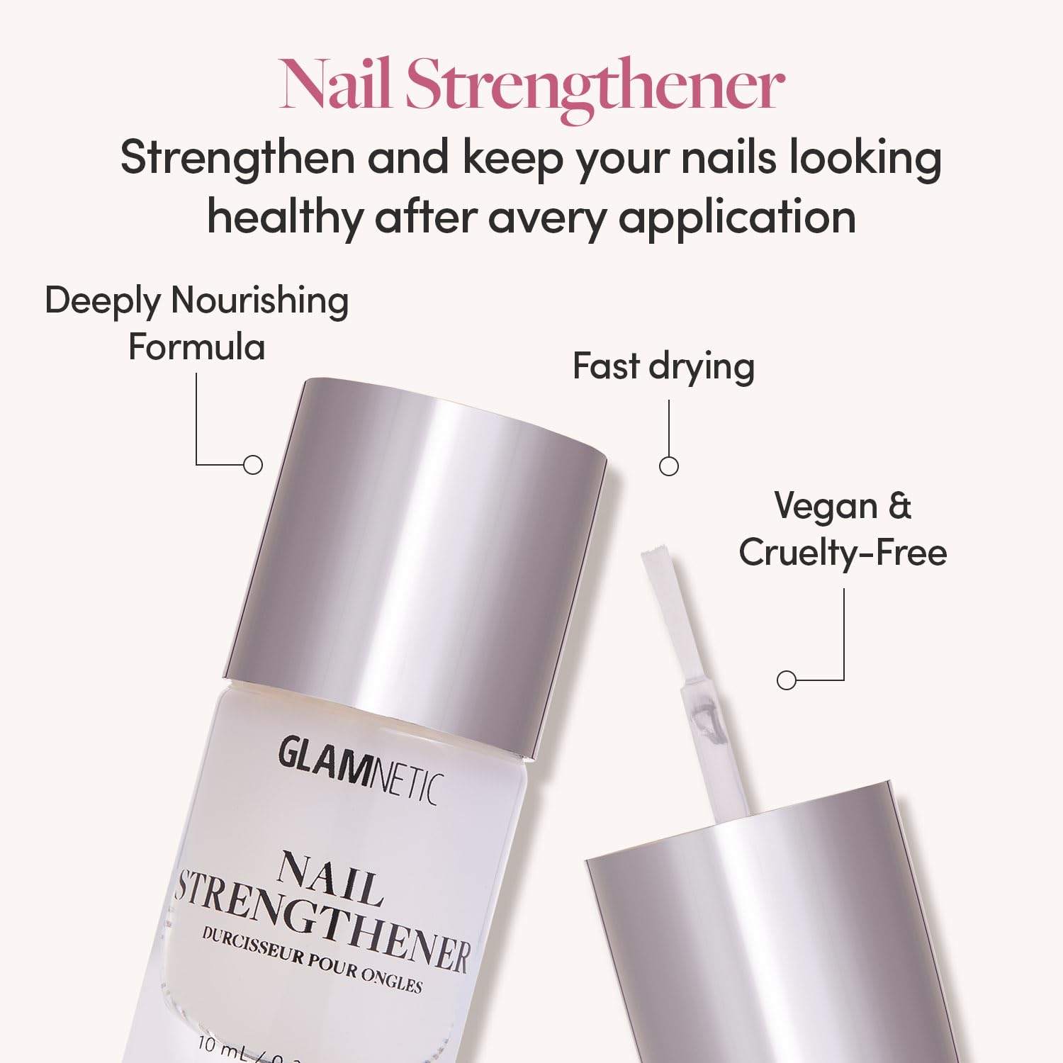 Glamnetic Nail Strengthener | Fast-Drying, Vegan Formula to Reinforce Natural Nails | Helps To Prevent Breakage & Splitting – 0.34 fl. oz