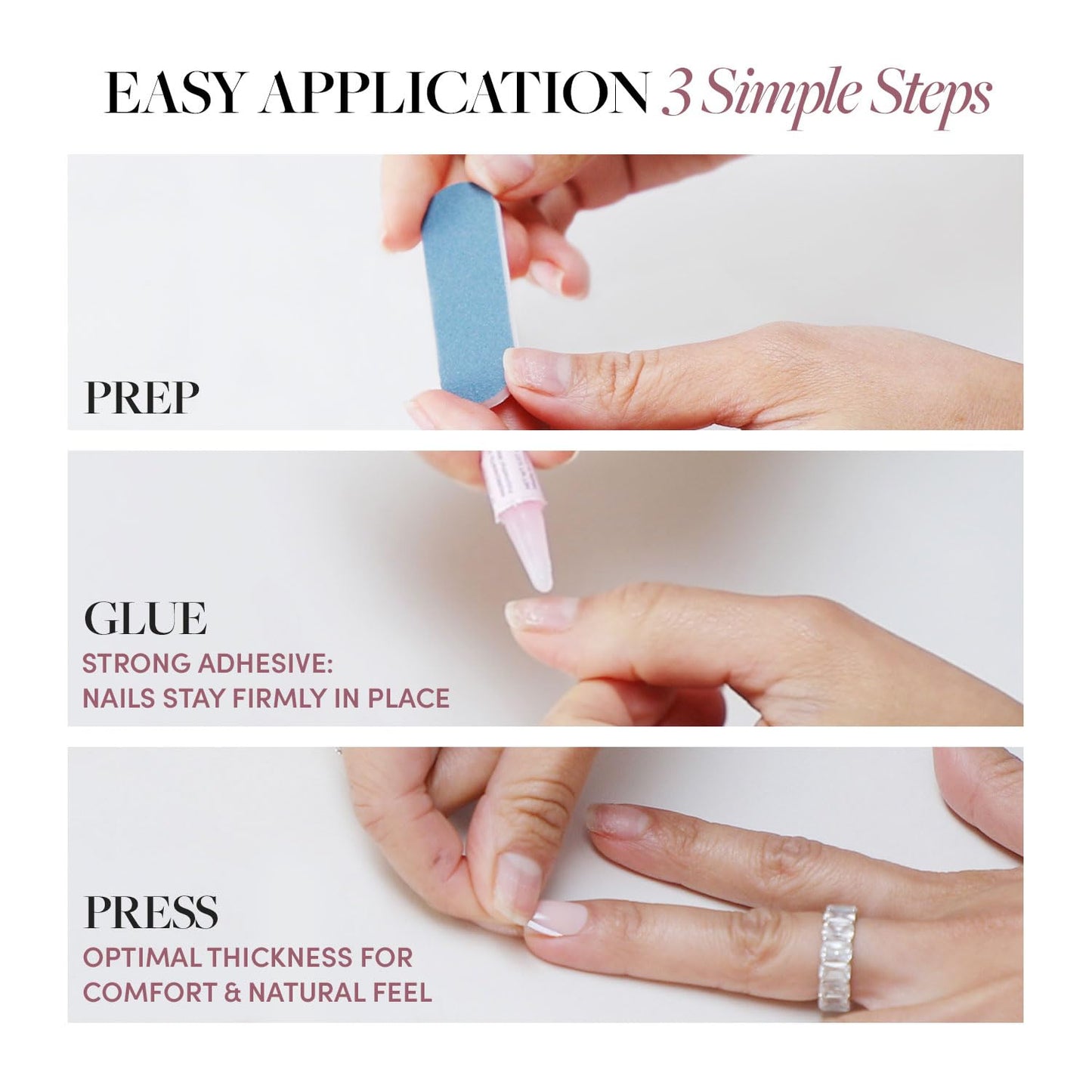 Glamnetic Press-On Nails Bundle - Goal Getter, Goal Digger & Fall Mauve | Medium Almond Fake Nails and Neutral Gold Reverse French Tip | Glossy, Semi-Transparent, Short Round Nails | Muted Blush Mauv