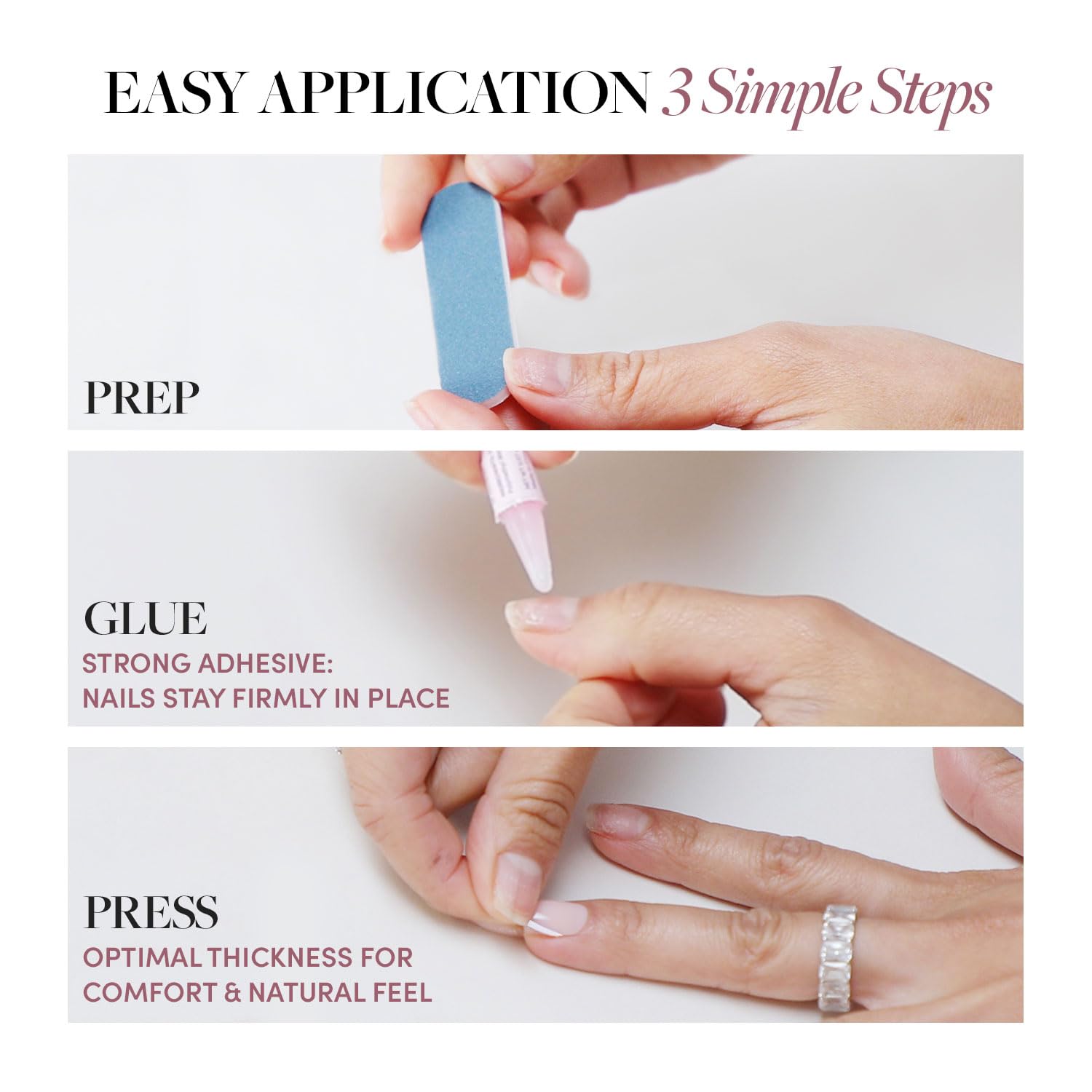Glamnetic Press-On Nails Bundle - Goal Getter, Goal Digger & Fall Mauve | Medium Almond Fake Nails and Neutral Gold Reverse French Tip | Glossy, Semi-Transparent, Short Round Nails | Muted Blush Mauv