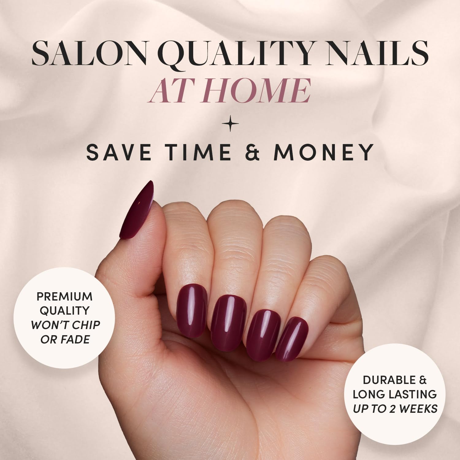 Glamnetic Press-On Nails Bundle - Sanded, Berry Maroon & Think Pink | Short Almond Nude Fake Nails with Raised Gold Shell Accents | Dark Red Round Fake Nails | Light Pastel Pink Oval Fake