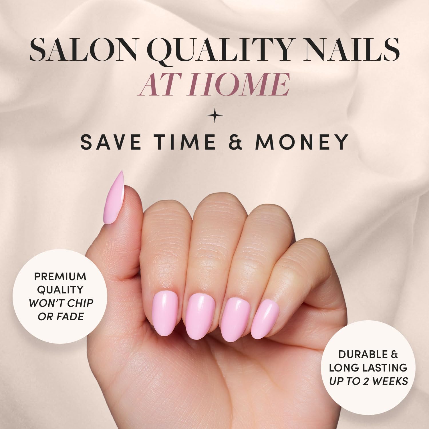 Glamnetic Press-On Nails Bundle - Sea Star, Goal Digger & Think Pink | Almond Seashell Fake Nails with 3D Nail Art | Natural Round False Nails with Gold Foil | Light Pastel Pink Short Oval