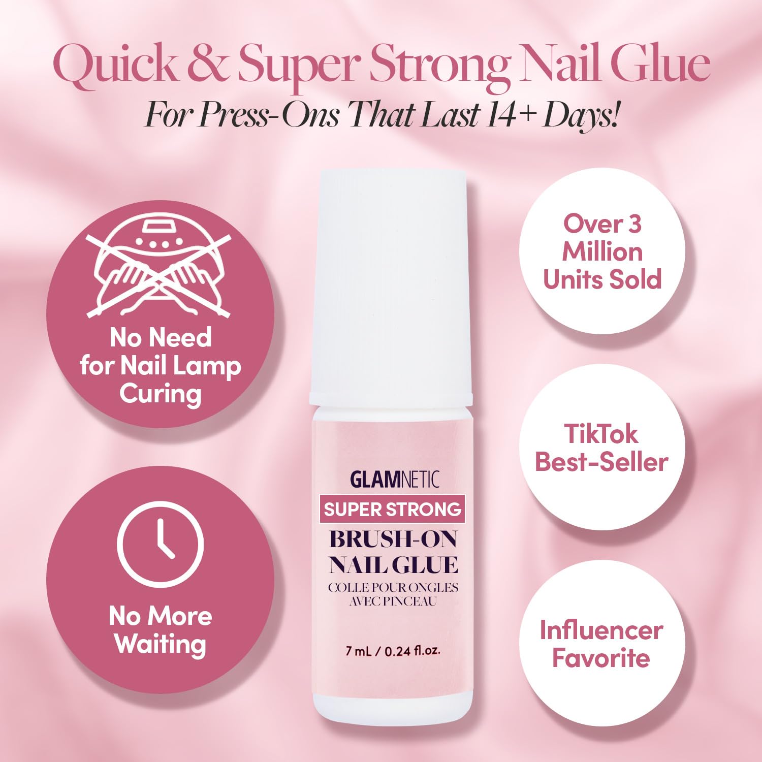 Glamnetic Press-On Nails - Lace Blush | Medium Coffin Fake Nails with Lace Detailing | 15 Sizes - 30 Nail Kit with Glue & Nail Tabs