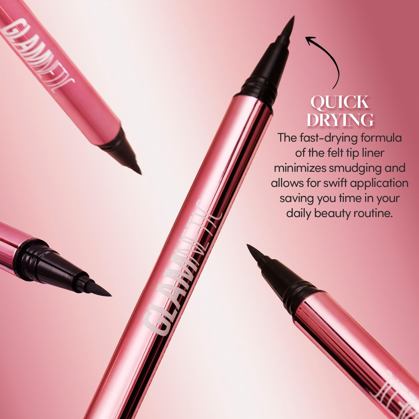 Glamnetic Felt Tip Magnetic Eyeliner Pen - Black 0.025 fl oz | Black Smudgeproof & Waterproof Eyeliner Pen, All-Day Hold for Magnetic Eyelashes, Quick-Drying, Paraben-Free