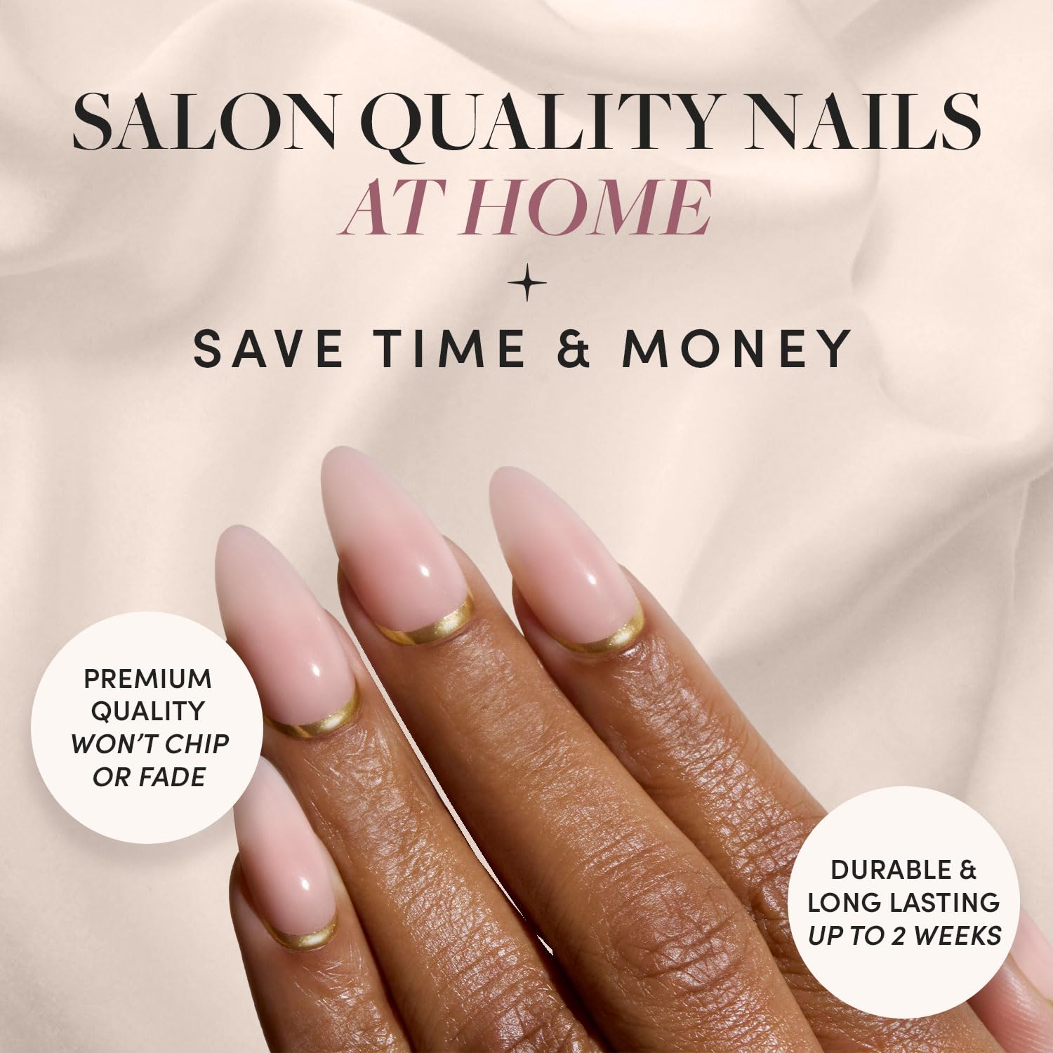 Glamnetic Press-On Nails Bundle - Goal Getter, Goal Digger & Fall Mauve | Medium Almond Fake Nails and Neutral Gold Reverse French Tip | Glossy, Semi-Transparent, Short Round Nails | Muted Blush Mauv