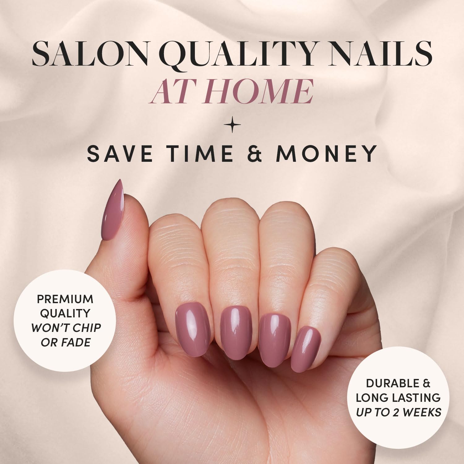 Glamnetic Press-On Nails Bundle - Goal Getter, Goal Digger & Fall Mauve | Medium Almond Fake Nails and Neutral Gold Reverse French Tip | Glossy, Semi-Transparent, Short Round Nails | Muted Blush Mauv