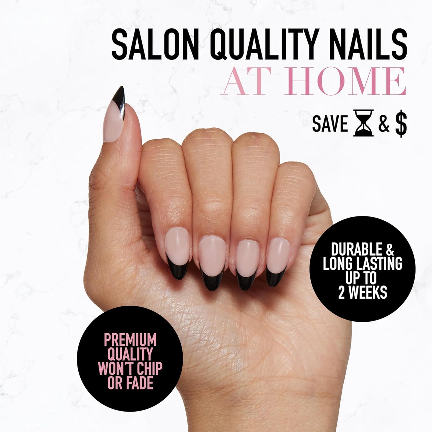 Glamnetic Press-On Nails Bundle - Tarot, Caviar & Goal Digger | Almond Purple Fake Nails with Ombre Design | Almond Black French Tip False Nails | Natural Short Round False Nails with Gold