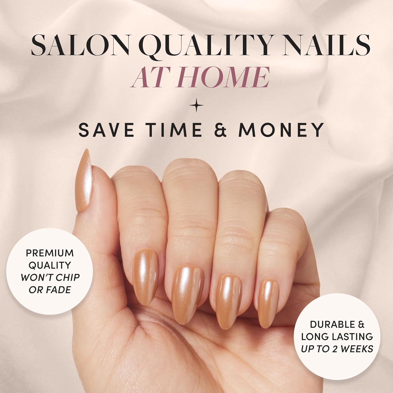 Glamnetic Press-On Nails - Maple Glaze | Super Strong Brush On Nail Glue & Press-On Nail Remover | Short Almond Nude Brown Neutral Nails with Glaze Finish | 15 Sizes - 30 Nail Kit with Glue and Remove